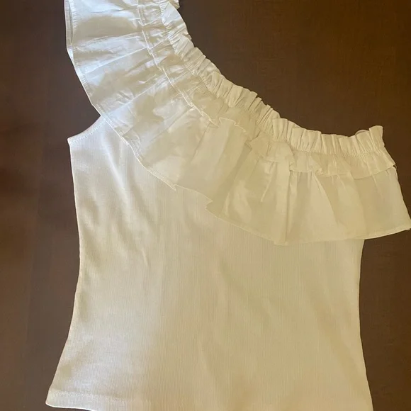 Anthropologie Porridge one-shoulder ruffled top. - Picture 3 of 5